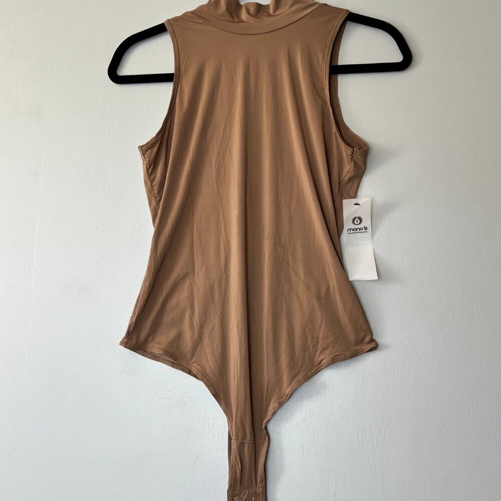 Soft Mono B Sleeveless Mock Neck Bodysuit Bronze Large NWT Stretch Snap Close